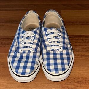 Vans Women Blue and White Checkered/ Gingham Sneakers
